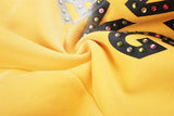 DAXUEN yellow and dark blue studded graphic wide-leg pants