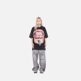 DAXUEN Oversized black short-sleeved t-shirt with lips graphic and studs