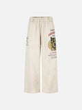 DAXUEN light beige wide-leg trousers with bold text graphic
