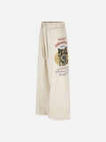 DAXUEN light beige wide-leg trousers with bold text graphic