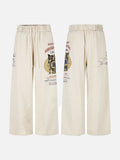 DAXUEN light beige wide-leg trousers with bold text graphic