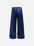 DAXUEN black satin wide-leg pants with bold two-letter graphic