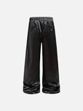 DAXUEN black satin wide-leg pants with bold two-letter graphic