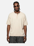 DAXUEN black vertical ribbed Henley knit top