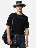 DAXUEN black vertical ribbed Henley knit top