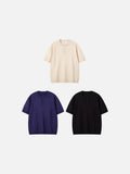 DAXUEN black vertical ribbed Henley knit top