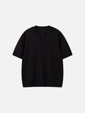 Vertical Ribbed Henley Knit Top in Black