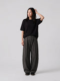 DAXUEN black vertical ribbed henley knit top — model photo