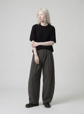 DAXUEN black vertical ribbed henley knit top — model photo