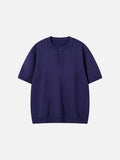 Bold Vertical Ribbed Henley Knit Top