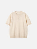 Bold Vertical Ribbed Henley Knit Top