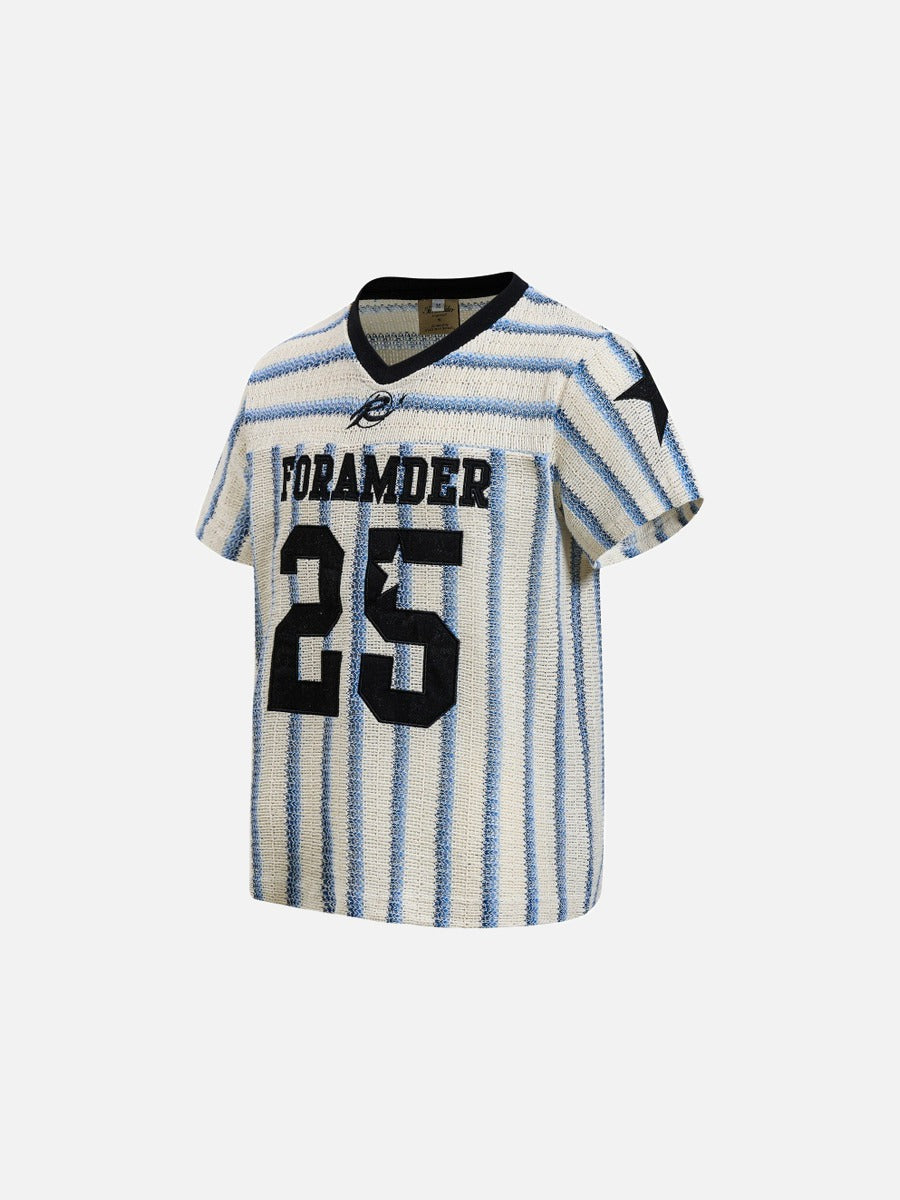 DAXUEN Short-sleeved loose-fitting V-neck top with stripes and graphics