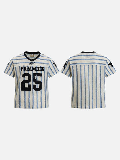 DAXUEN Short-sleeved loose-fitting V-neck top with stripes and graphics