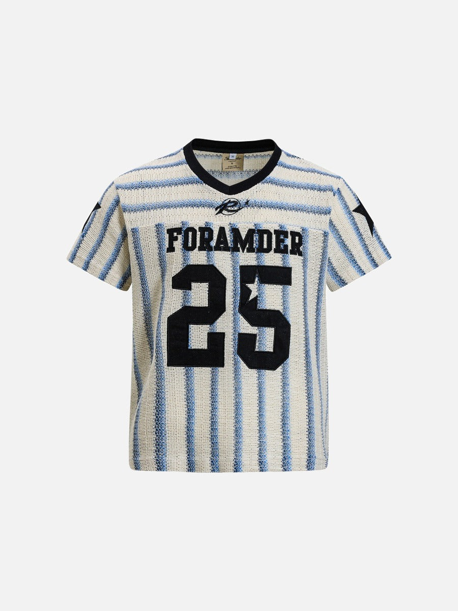 DAXUEN Short-sleeved loose-fitting V-neck top with stripes and graphics
