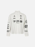 DAXUEN black mock neck pullover with bold wavy graphics