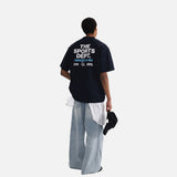 DAXUEN navy blue oversized bold wordmark back graphic t-shirt