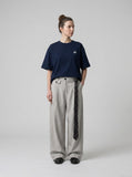 DAXUEN navy blue oversized bold wordmark back graphic t-shirt — model photo