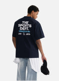 DAXUEN navy blue oversized bold wordmark back graphic t-shirt