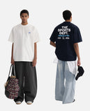 DAXUEN navy blue oversized bold wordmark back graphic t-shirt