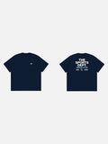 DAXUEN navy blue oversized bold wordmark back graphic t-shirt
