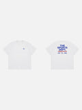 DAXUEN navy blue oversized bold wordmark back graphic t-shirt