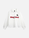 DAXUEN white long-sleeve polo shirt with bold wordmark and shield graphic