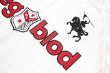 DAXUEN white long-sleeve polo shirt with bold wordmark and shield graphic