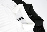 DAXUEN white long-sleeve polo shirt with bold wordmark and shield graphic