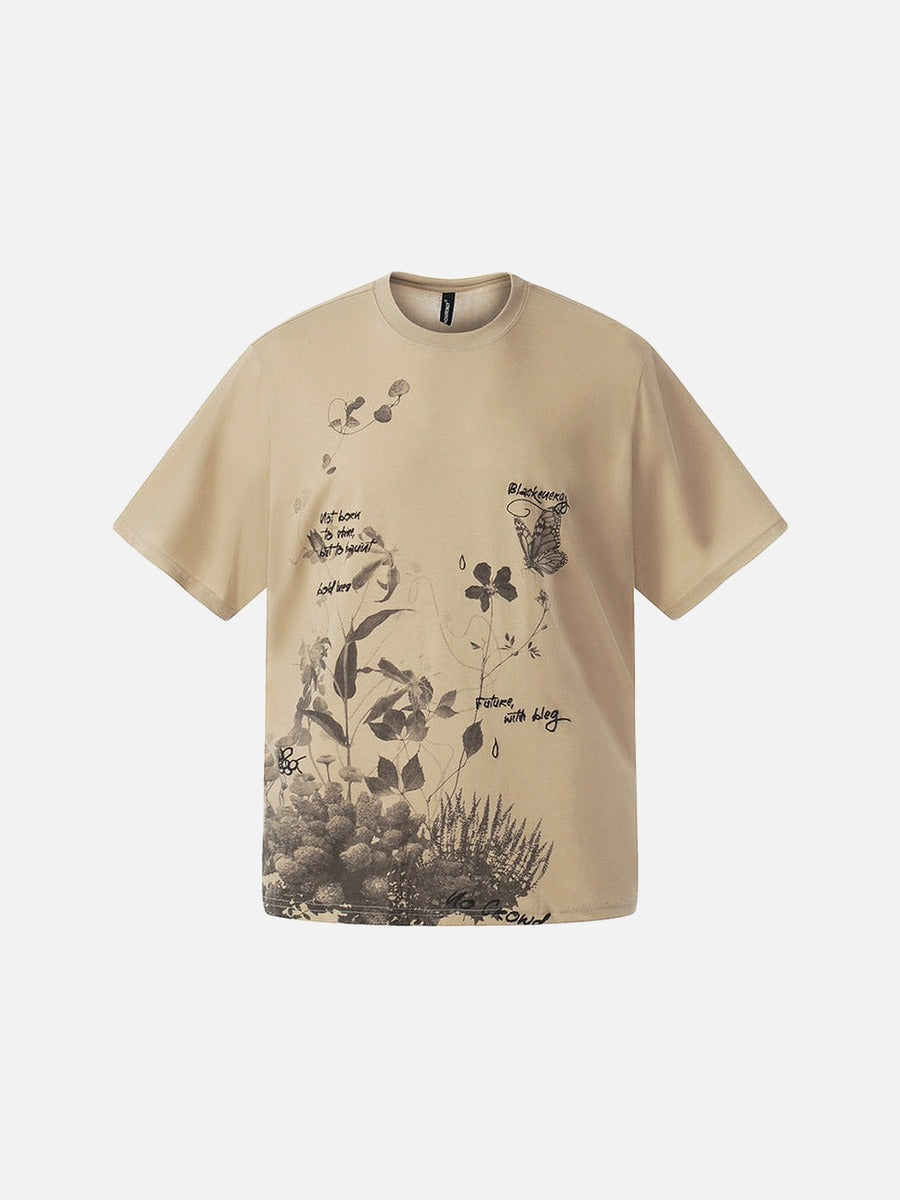 DAXUEN Botanical print loose-fit T-shirt