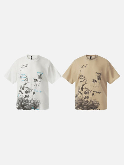 DAXUEN Botanical print loose-fit T-shirt