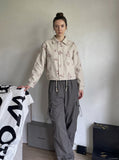DAXUEN light beige botanical print utility jacket — model photo