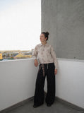 DAXUEN light beige botanical print utility jacket — model photo