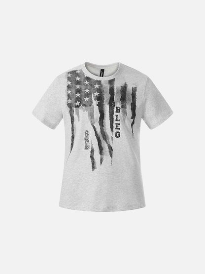 DAXUEN Crew neck graphic T-shirt with abstract flag print