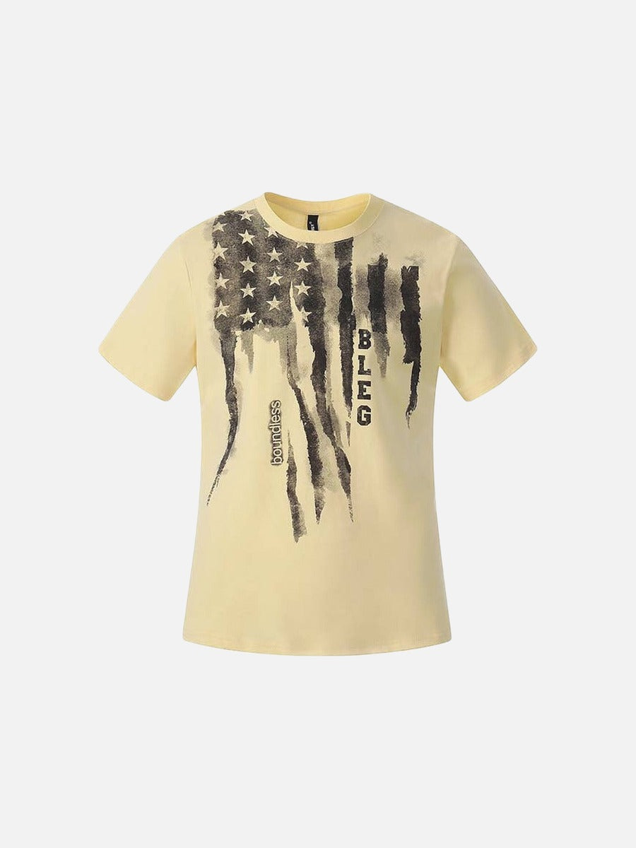 DAXUEN Crew neck graphic T-shirt with abstract flag print