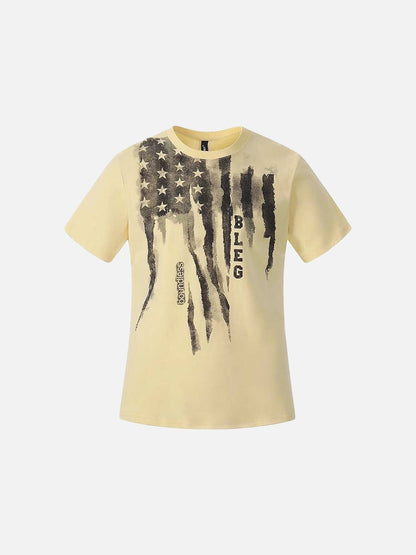 DAXUEN Crew neck graphic T-shirt with abstract flag print
