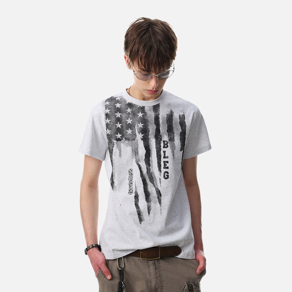 DAXUEN Short-sleeved graphic T-shirt with distressed flag design