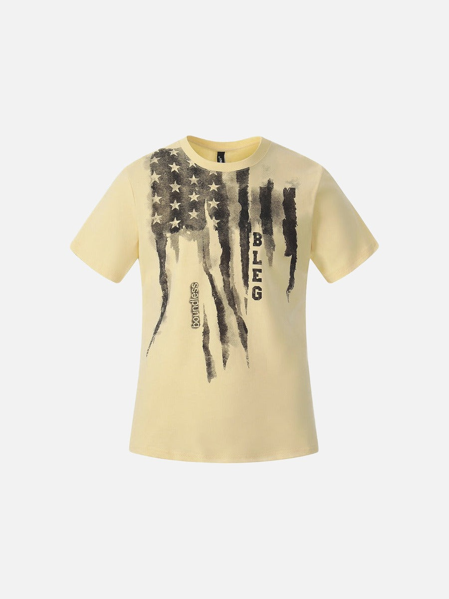 DAXUEN Short-sleeved graphic T-shirt with distressed flag design
