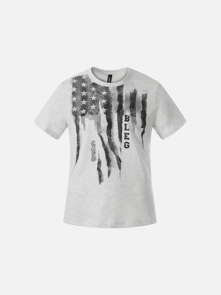 DAXUEN Short-sleeved graphic T-shirt with distressed flag design