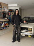 DAXUEN dark brown boxy casual jacket with studs — model photo