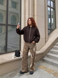 DAXUEN dark brown boxy casual jacket with studs — model photo