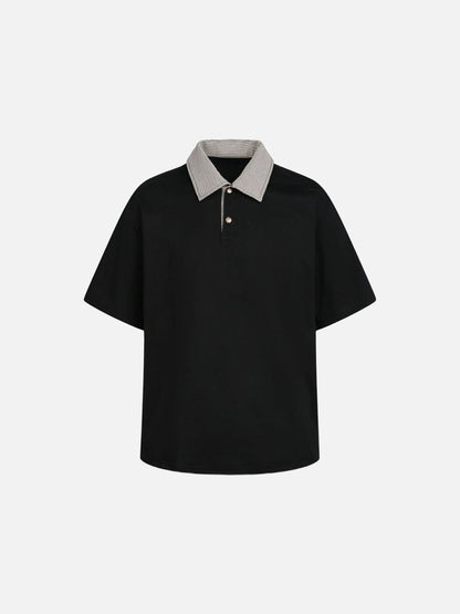 DAXUEN Boxy short-sleeve polo shirt with houndstooth collar