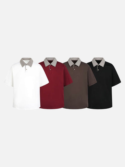 DAXUEN Boxy short-sleeve polo shirt with houndstooth collar