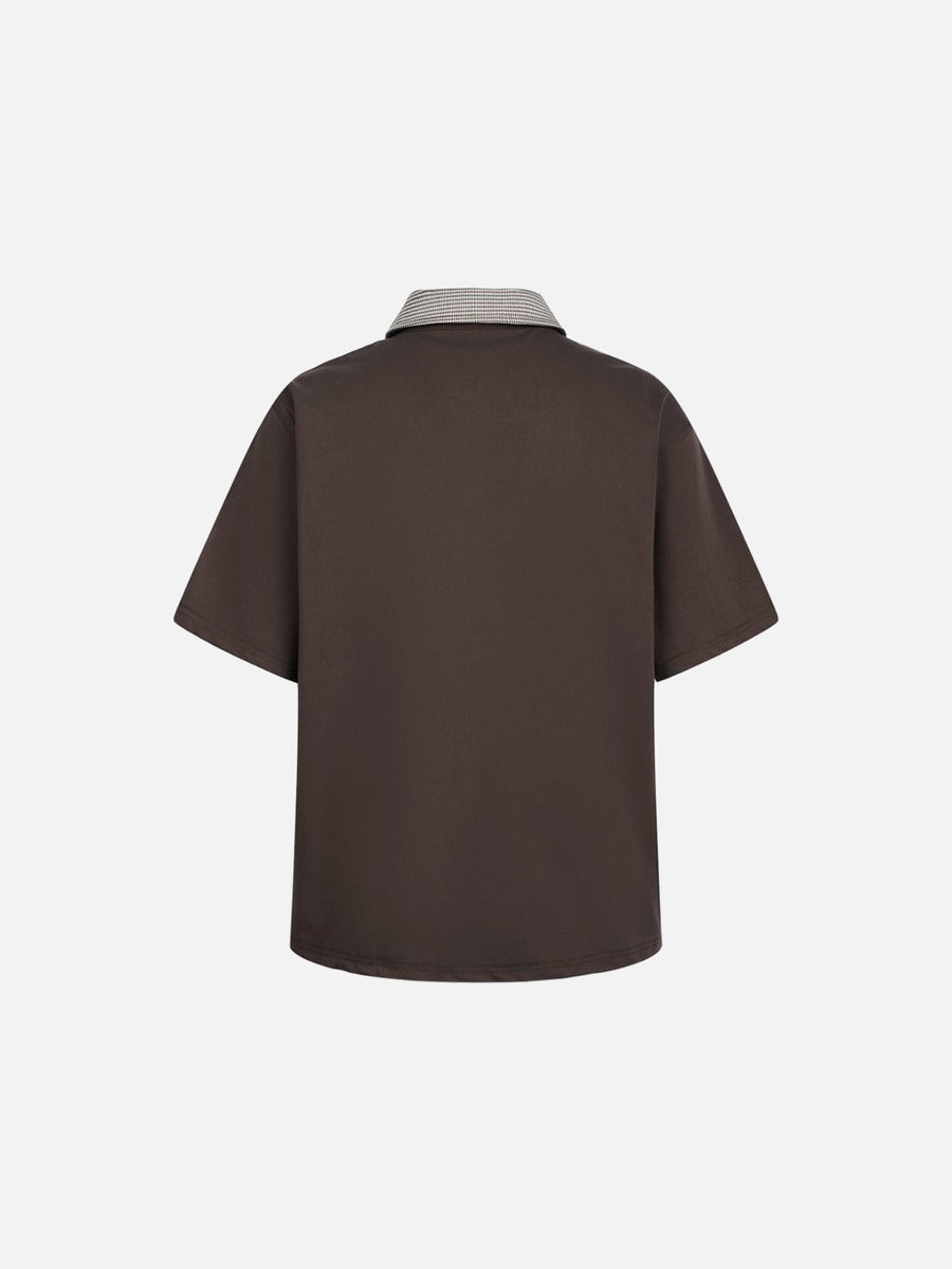 DAXUEN Boxy short-sleeve polo shirt with houndstooth collar