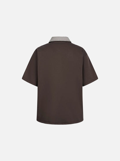 DAXUEN Boxy short-sleeve polo shirt with houndstooth collar