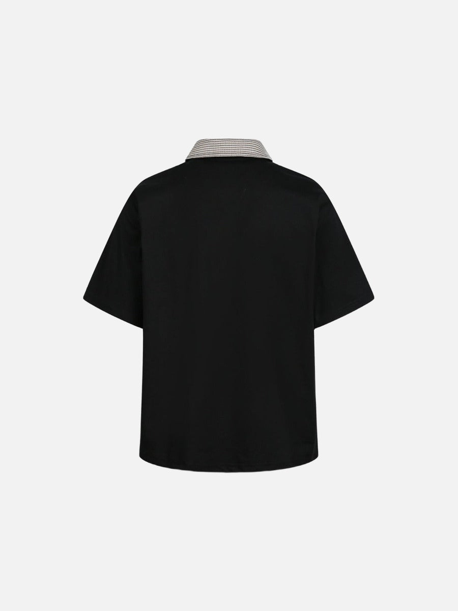 DAXUEN Boxy short-sleeve polo shirt with houndstooth collar