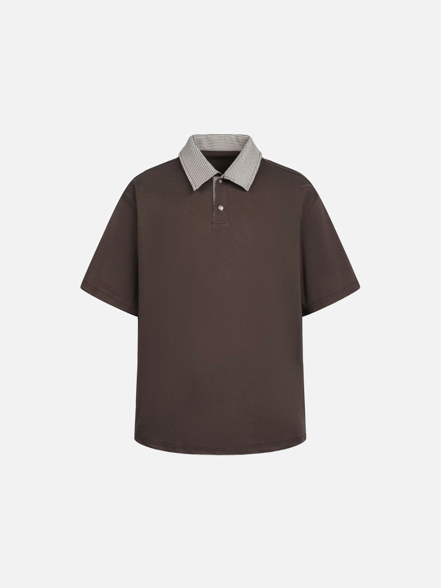 DAXUEN Boxy short-sleeve polo shirt with houndstooth collar