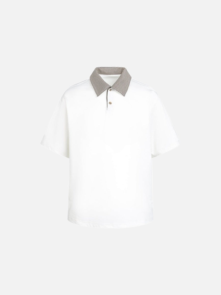 DAXUEN Boxy short-sleeve polo shirt with houndstooth collar