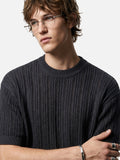 DAXUEN dark grey breathable open-knit short-sleeve top