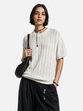 DAXUEN dark grey breathable open-knit short-sleeve top