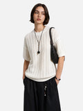 DAXUEN dark grey breathable open-knit short-sleeve top